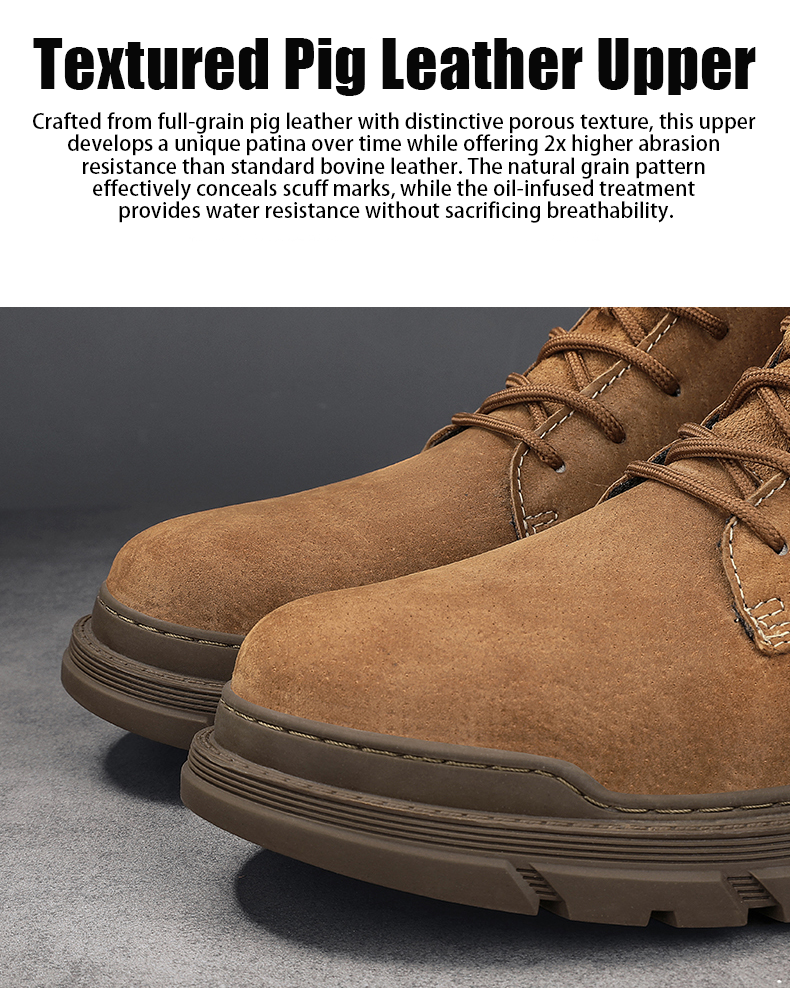 Men’s Leather Work Chukka Boots, Hand-Stitched Lace-Up Ankle Boots with Waterproof Lining, Non-Slip/Oil-Resistant Sole, Arch Support